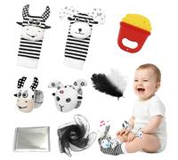 9 Pcs Baby Sensory Toy Set Sensory Foil Blanket Baby Wrist Rattles Rattle Socks Sensory Scarf Feathers for Babies, Newborn Sensory Toy Scarf Feathers for 0 3 6 9 12 Months Early Learning Autism ADHD