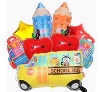 9 Pcs Back to School Balloons, School Bus Balloon, Colorful Schoolbag Pencil Foil Balloons for Classroom Decorations First Day of Kindergarten Decorations (School01)