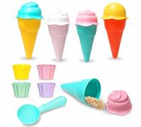 9 Pcs Beach Sand Mould Set, Sand Casting Tools with Ice Cream Style Shapes, Scoop and Cups, Plastic Sand Art Kit for Outdoor Beach Activities and Backyard Recreation
