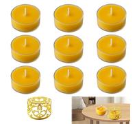 9 PCS Beeswax Candles with Hollow-Out Wax Seal Warmer, Tea Light Candles, 100% Pure Bees Wax, 4 Hour Burning Time Handmade Candle for Relaxation, Non-Toxic, Ecofriendly, Allergen Safe, Cotton Wick