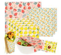 9 Pcs Beeswax Food Wraps Set, Reusable Bees Wax Food Storage Wrap,Bees Wax Cheese Bread Sandwich Wrappers, Organic Cotton Foods Wraps for Cheese, Fruit, Bread,Foods Storage (Fruit)