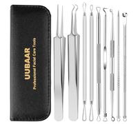 9 PCS Blackhead Remover Tools, Pimple Popper Tool Kit & Comedone Extractor - Professional Acne, Zit, Blemish & Whitehead Removal for Face & Nose, with Stainless Steel Tweezers & Travel Case, UUBAAR