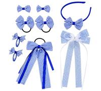 9 Pcs Blue School Hair Accessories Set for Uniform and Play | Nine piece blue check hair accessory set, built around a blue check hair clip, for school days, weekends and gifts