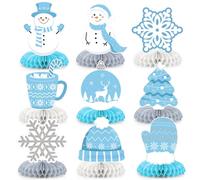 9 Pcs Blue White Winter Christmas Honeycomb Centerpieces for Tables Winter Party Decorations Christmas Snowflake Centerpieces Table Topper Signs for Xmas Birthday Party Holiday Supplies