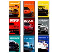 9 Pcs Car Posters, Car Poster Canvas Wall Art, Ferrari Lamborghini McLaren Pagani Paintings, Modern Sports Cars Classic Supercar Prints for Man Boys Room Bedroom Aesthetics Decor