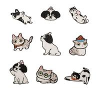 9 Pcs Cartoon Cats Iron On Patches Applique Patches Animal Repair Embroidery for Clothing Bag Decoration
