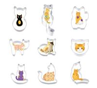 9 Pcs Cat Cookie Cutter, Reusable Washable Cat Cookie Cutter Set with Assorted Shapes Safe Stainless Cookies Cutters for Kitchen Baking Dessert Making Cats Themed Party
