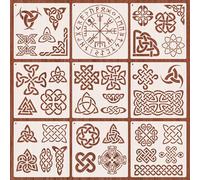 9 Pcs Celtic Stencils, Viking Triquetra Knot Stencil 20cm/7.9 Inch Reusable Mylar Stencil for Crafts and Decorations, Viking Stencil for Painting On Wood, Canvas, Fabric, Floor, Wall and Tile