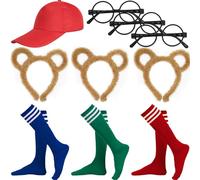 9 Pcs Chipmunks Costumes Accessories Set Include Chipmunk Ears Headband, Soccer Socks, Black Round Frame Glasses for Adults Kids Dress up Dat, Halloween, World Book Day Party