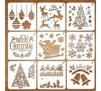 9 Pcs Christmas Stencils Templates，Reusable Painting DIY Templates，Xmas Christmas Stencils for Spraying, Spraying Door Window, Journal Scrapbook Cards Making, DIY Xmas Decoration (5 x 5inch)