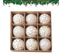 9 Pcs Christmas Tree Baubles 8cm, White Giltter Shatterproof Christmas Ball Sparkle Xmas Baubles Frozen Winter White and Champagne Christmas Ball Ornaments for Christmas Tree Decorations (Champagne)