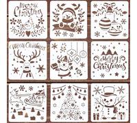 9 Pcs Christmas Window Stencils Large Christmas Stencils for Crafts Reusable MerryChristmas Santa Snowman Jingle Bells Reindeer Tree Xmas Painting Templates for DIY Walls Window Scrapbook Fabric Wood