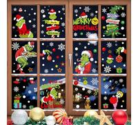 9 PCS Christmas Window Stickers,Grinch Decorations,Christmas Window Decorations,Christmas Window Clings,Grinch Merry Christmas Window Clings Sticker