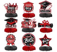 9 PCS Class of 2025 Honeycomb Table Centerpieces You Did It Diploma Done 2025 Congrats Grad Cap Table Centerpiece Decorations for 2025 Graduations Theme School Party Decorations Supplies Black Red