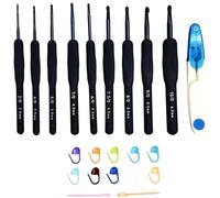 9 Pcs Crochet Hooks Set with Soft Grip Handles FeiatPogra Aluminium Crochet Hook Kit for Beginners and Adults Ergonomic Crochet Hooks with Stitch Markers and Accessories 2.0 mm to 6.0 mm