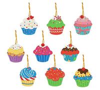 9 Pcs Cup Cake Diamond Art Birthday Tags Hanging Decoration DIY Kits 5D Diamond Art Painting Hanging Ornaments Special Shaped Crystal by Number Mosaic for Boys Girls Holiday Birthday Party Home Decor