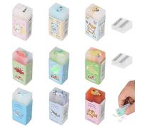 9 Pcs Cute Cartoon Animal Erasers, Kawaii Pencil Rubbers Pet Dinosaur Ocean World, 4.5CM Soft Novelty Fun Pastel Cube School Eraser with Pencil Sharpener for Writing/Drawing/Office Supplies