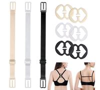 9 Pcs Detachable Bra Strap Clips,Soft and Comfortable Elastic Racer Back Bra Strap Clip,Non-Slip Adjustable Bra Strap Converter,Fits All Cup Sizes and All Bras,Racer Back Tank Tops(Black+White+Nude)