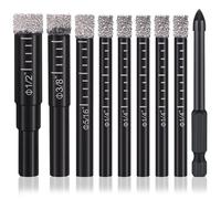 9 PCS Diamond Drill Bit Set With Wax Lubricant - 5P 6mm, 8mm, 10mm, 12mm, and Carbide Drill for Granite, Ceramic, Stone, Glass, and Hard Materials
