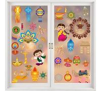 9 Pcs Diwali Window Stickers - Diwali Decorations for House,Diwali Stickers Clings Removable with Double Sided,Deepavali Sticker for Indian Diwali Deepavali Festivals House Parties Decorations Supplie