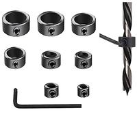 9 Pcs Drill Depth Stop Set - Ring Drill Bit, Positioner Spacing Ring, Locator with Hexagon Wrench for Woodworking, Black (3/4/5/6/8/10/12/16mm)