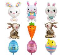 9 Pcs Easter Balloons, Bunny Foil Balloons, Happy Easter Foil Balloon, Bunny Rabbit Chick Easters Eggs Helium Balloon Party Decorations, for Easters Office Home Indoor Outdoor Party Decorations