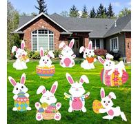 9 PCS Easter Yard Signs Easter Bunny Outdoor Sign with Stakes Bunny Egg Garden Sign Plastic Rabbit Lawn Decorations for Outdoors Garden Yard Hunt Game Props Party Decor