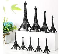 9 Pcs Eiffel Tower Statue Decor Alloy Metal Paris Tower Party Decoration 5 Size Eiffel Decor French Table Stand Holder Gift for Cake Topper Collectible Figurine Replica Home(Black)