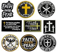 9 PCS Faith Over Fear Patch Christian Psalms 118:6 Morale Tactical Embroidered Emblem Cross Christian God Religious Applique Hook and Loop Patches for Clothes Backpack Jacket Armband Pants