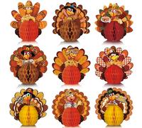 9 Pcs Fall Thanksgiving Decorations Turkey Centerpieces for Tables Fall Thanksgiving Party Decorations - Double Sided, 3D Honeycomb Dining Tabletop - for Autumn Harvest Theme Party(Turkey)