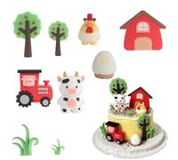 9 PCS Farm Animal Cake Toppers - Farm Themed Birthday Decorations Cute Barnyard Animal Cake Toppers, Big Barn Farm Party Supplies, Tractor Cake Decorations for Kids, Animal Topper Cow