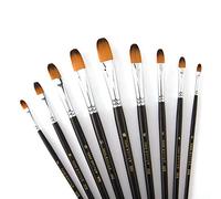9 Pcs Filbert Long Handle Artist Paint Brush Set, Quality Synthetic Hair and Wooden Handle for Acrylic Watercolor Oil Painting, Great for Beginner and Professional
