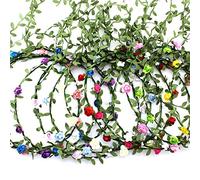 9 Pcs Flower Crown Headband,Hair Floral Wreath Garland Leaf Ribbon,Adjustable Multicolor Boho Halo Headpiece for Women Girls Wedding Festival Holiday Christmas Halloween Party,Seaside Vacation Photo