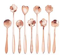 9 Pcs Flower Spoon Coffee Teaspoon Set, ESRISE Stainless Steel Tea Spoon essert Spoon, Cute Demitasse Scoop for Stirring Drink Mixing Milkshake Jam (Rose Gold), 22 x 10, FGH678