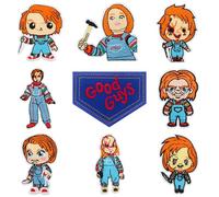 9 PCS Good Guys Patches for Chucky Costume Adult Women Adult Men Chucky Shirt Sweater Halloween Patches Good Guys Overalls Chucky Tattoos Temporary Halloween Tattoos - Iron On