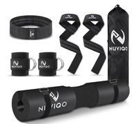 9 Pcs Gym Accessories Set Featuring Barbell Pad with 2 Safety Straps - 2 Ankle Straps for Cable Machine - 2 Weight Lifting Straps - Hip Resistance Band - Carry Bag for Hip Thrust Pad