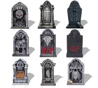 9 Pcs Halloween Gravestones Decorations Outdoor Tombstones Grave Props 17 Inch Halloween Vintage Cemetery Yard Signs With Stakes Realistic Garden Family Lawn Party Terror Haunted Tombstones Decoration