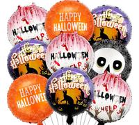 9 PCS Halloween Party Decorations, Cute Halloween Balloons Black Cat Skull Bloodstained Sphere Foil Balloon for Halloween Birthday Decorations Wedding Party Decor Supplies