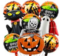 9 PCS Halloween Party Decorations, Cute Halloween Balloons Demon Pumpkin Cat Skull Sphere Foil Balloon for Halloween Birthday Decorations Wedding Party Decor Supplies