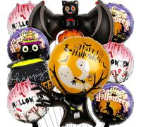 9 PCS Halloween Party Decorations, Cute Halloween Balloons Ghost Tree Bat Pumpkin Spider Pot Sphere Foil Balloon for Halloween Birthday Decorations Wedding Party Decor Supplies