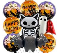 9 PCS Halloween Party Decorations, Cute Halloween Balloons Winged Demon Skull Cat Matte Bat Sphere Foil Balloon for Halloween Birthday Decorations Wedding Party Decor Supplies