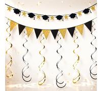 9 Pcs Happy Graduation Banner 2026, Black and Gold Well Done Banners
