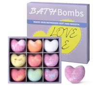 9 Pcs Heart-Shaped Large Size Bath Bombs Gift Set, Organic Moisturizing Bath Fizzies with Natural Oils, Aromatherapy Spa Soak for Relaxation & Skin Softening for Women & Men
