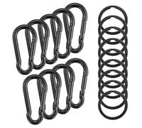 9 Pcs Heavy-Duty Black Carabiner Clips, Solid Iron Construction with Electrophoretic Coating - Includes 9 Key Rings for Versatile Use, Hooks for Camping, Fishing, Ideal for Hiking, Pet Leash
