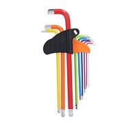 9 PCS Hex Wrench Set, Chrome Vanadium Steel Ball End Long Arm Allen Keys, 1.5 to 10 mm Multi Color Industrial Repair Tool Kit