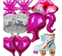 9 Pcs Hot Pink Princess Foil Balloon Silver Disco Ball Balloons For Girl Princess Party Bachelorette Party Makeup Party Cowgirl Party Y2k Party Decor