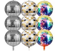 9 Pcs Inflatable Disco Balloons, Large 4D Aluminum Foil Spheres For Party, Photography Prop And Decoration