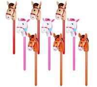 9 Pcs Inflatable Stick Horse Large Inflatable Horse Head Stick Balloon Blow Up Pony Stick Horse Toys Colorful Horse on a Stick for Birthday Cowboy Party Supplies