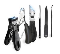 9 PCS Ingrown Toenail Clippers Set, Toe Nail Clippers for Thick Nails, Stainless 45° Slanted Heavy Duty Thick Toenail Tool with Long Handle Wide Opening for Men Women Seniors (Black)