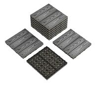9 PCS Interlocking Deck Tiles, 12x12 Inch Waterproof Patio Flooring, Composite Wood for All-Weather Outdoor Use on Poolside, Balcony, Backyard, Porch & Garden, Easy DIY Installation, Grey